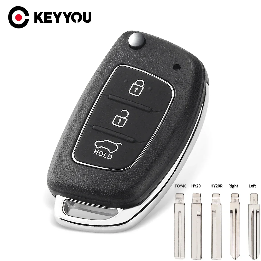 KEYYOU Flip Remote Key Shell Case For Hyundai Solaris ix35 ix45 ELANTRA Santa Fe HB20 Verna HY15/HY20/TOY40 Blade 3 Buttons Key