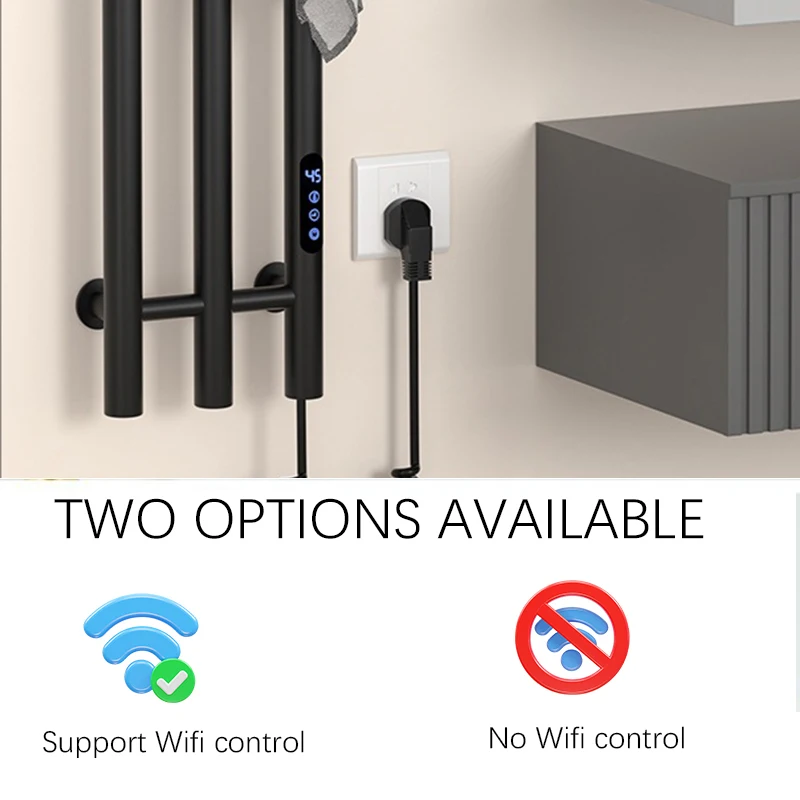OXG Rak Handuk Panas Elektrik 3 Bar dengan Pengatur Waktu Rel Penghangat Handuk Kamar Mandi Terpasang Di Dinding Kontrol Sentuh Rak Pengering WiFi Pintar