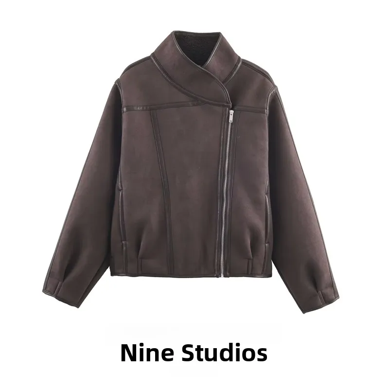 

Двусторонняя свободная куртка на молнии с высоким воротником, женская повседневная верхняя одежда в европейском стиле, с длинными рукавами, стандартной длины