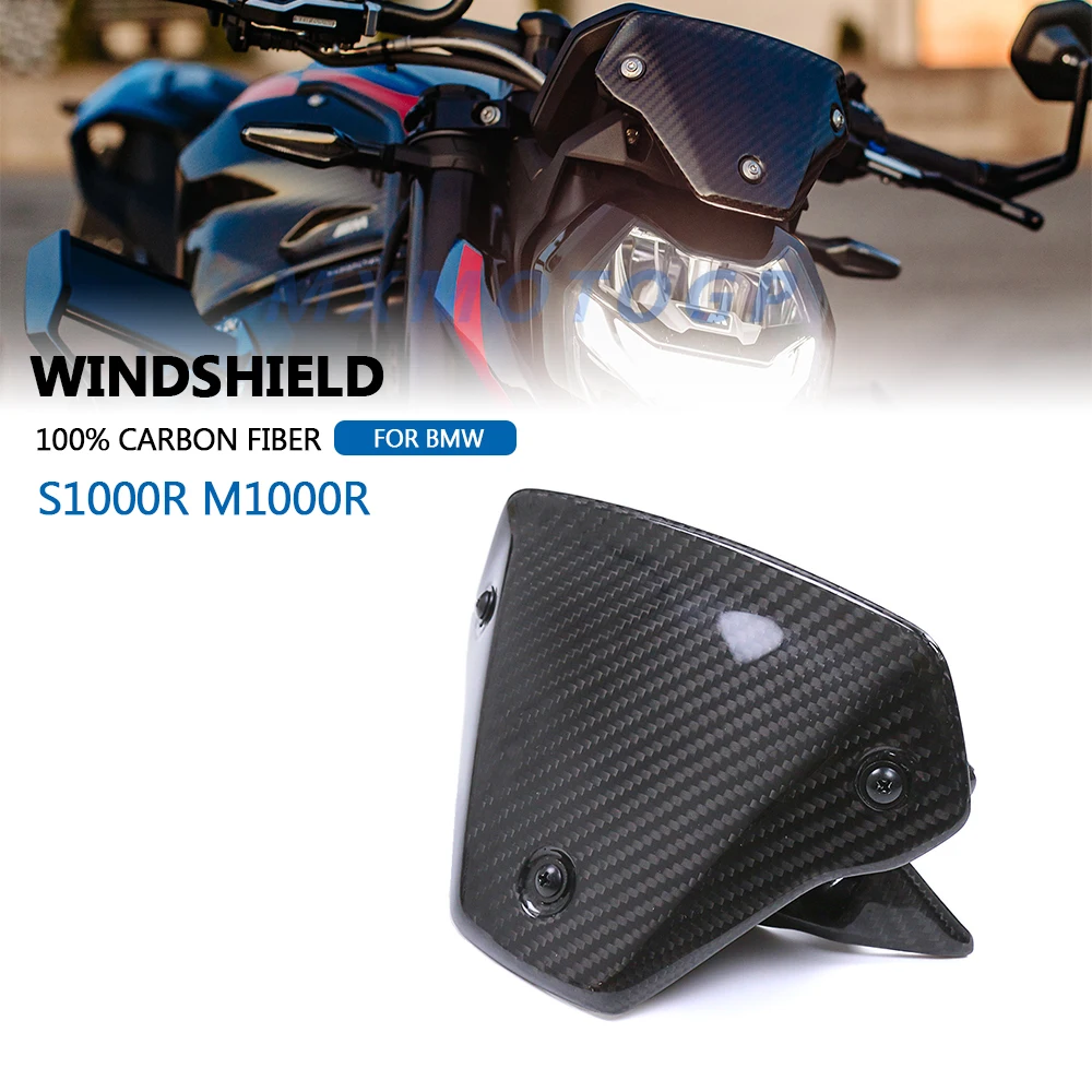 For BMW S1000R 2021 2022 2023 2024 M1000R 2023 2024 100% Carbon Fiber Motorcycle Windshield Cover and Holder Fairing