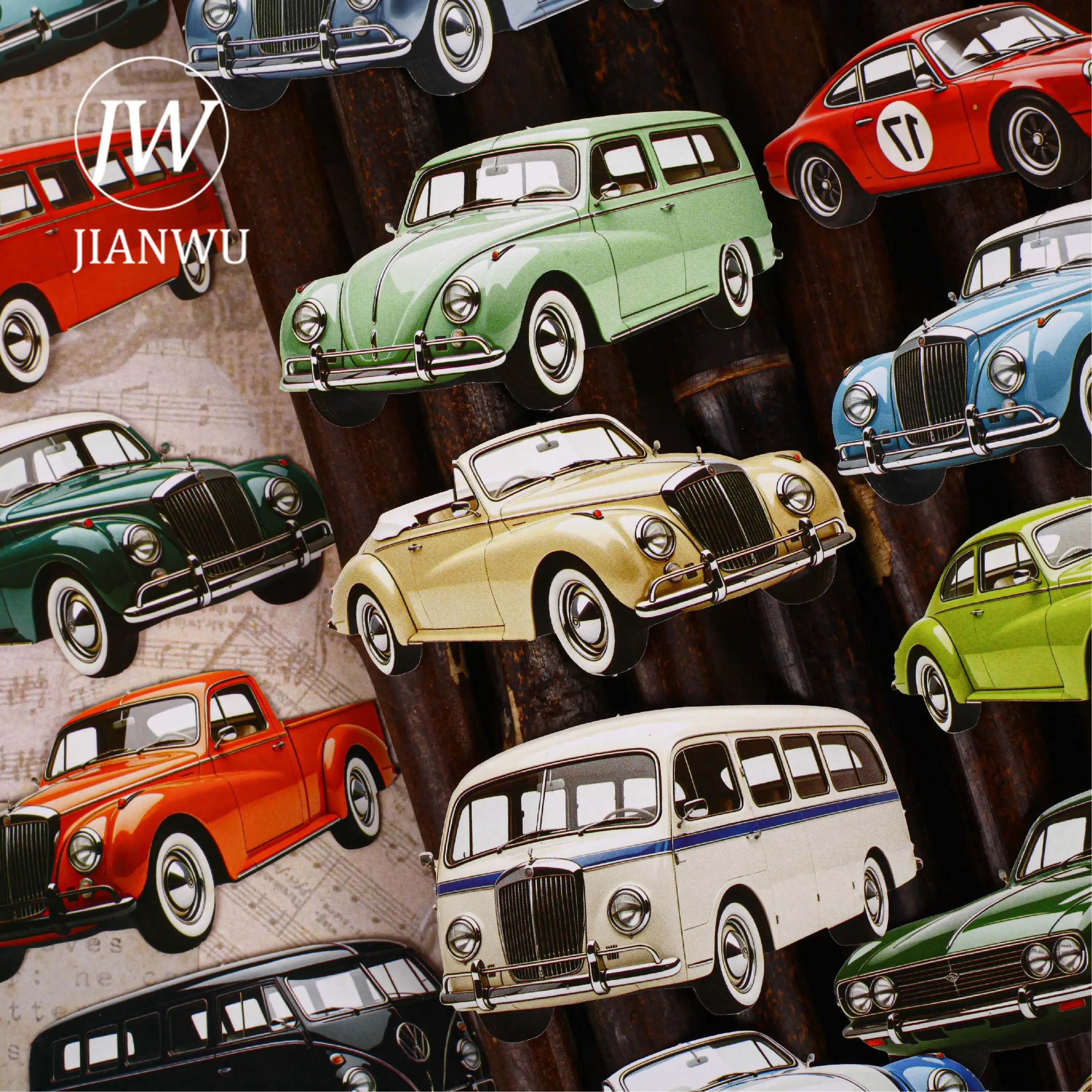 JIANWU Vintage Car Landscape Material Collage Scrapbooking Sticker Creative DIY Journal Stationery