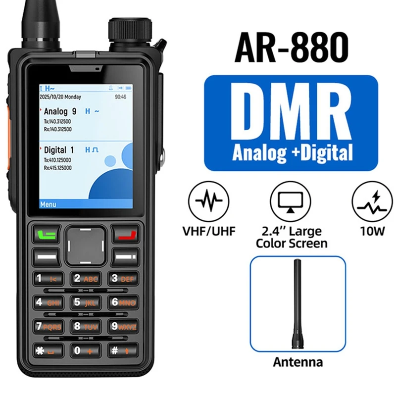 Super Sale AR-880 DMR Digital Walkie Talkie 10W IP67 Waterproof Dual Mode Analog Dual Band AES256 Dual Time Slot SMS VOX Ham Rad