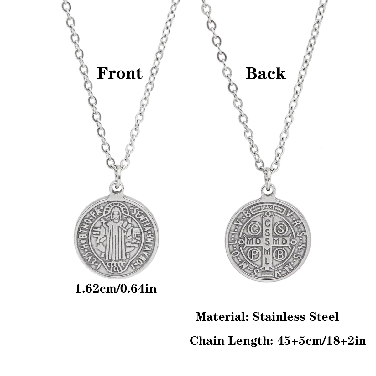 VILLWICE Catholic Saint St. Benedict Necklace Stainless Steel Holy Medal Of Nursia Patron Against Evil Unisex Jewelry Gifts