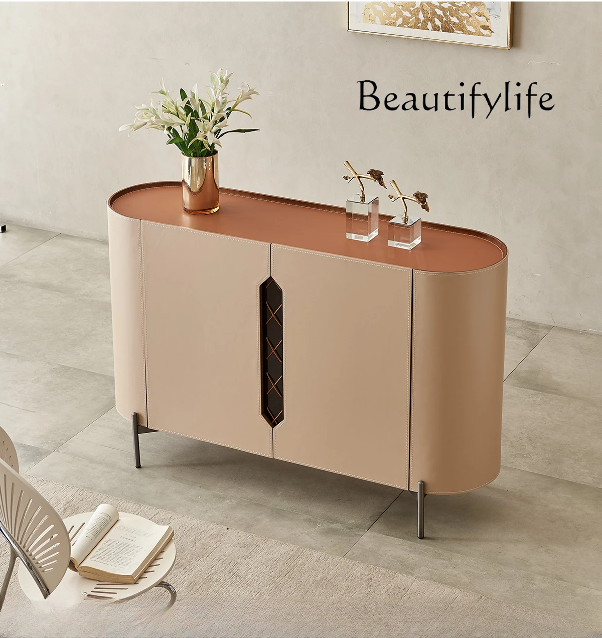 

Italian-Style Light Luxury Saddle Leather Console Small Apartment Hall Minimalist Storage Sideboard Cabinet Modern Minimalist