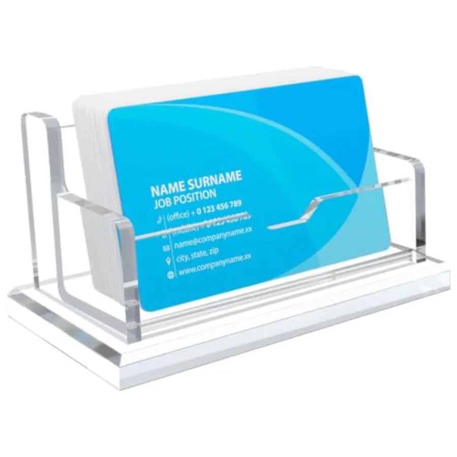 Clear Horizontal 1 Slot Sturdy Acrylic Business Card Holder for Desk 50 Cards Capacity Card Organizer Stand for Office and Exhi