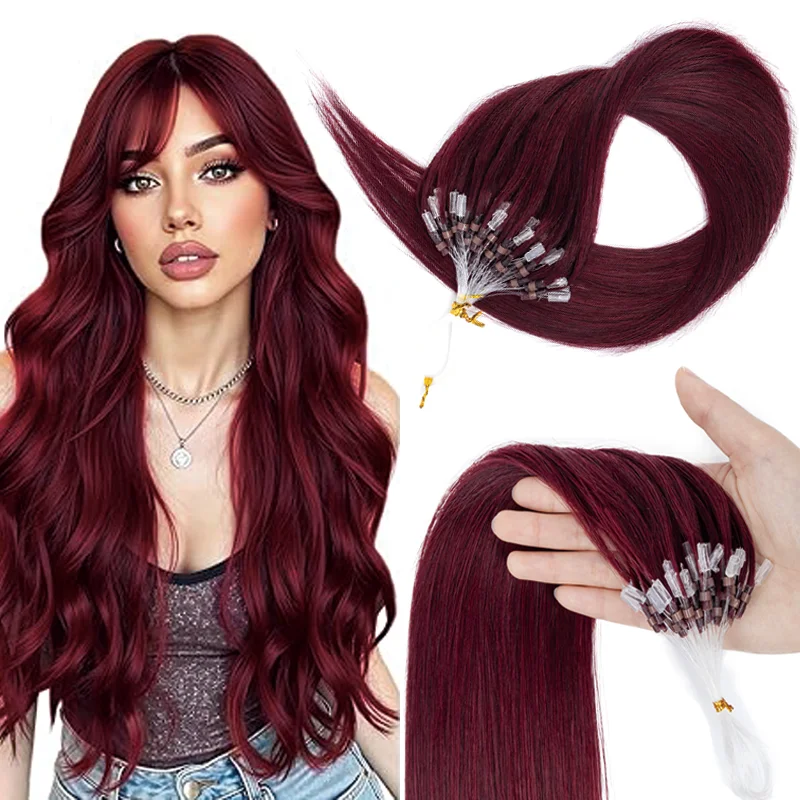 

100% натуральные человеческие волосы для наращивания методом микролинков, 50 прядей, мягкая леска, микрокольца, 30 г, для ежедневного использования, увеличение длины и объема