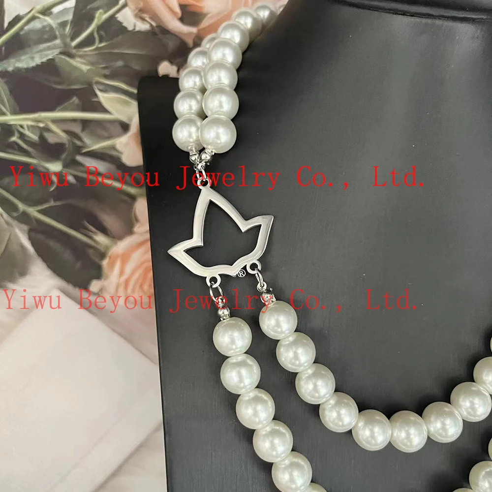 12MM all white glass bead stainless steel Ivy necklace