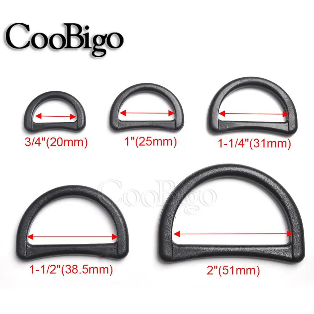 5pcs Plastic D-Ring Buckles Webbing D Rings Belt Clasp Dog Collar Backpack Bag DIY Accessories Black 20mm 25mm 31mm 38.5mm 51mm