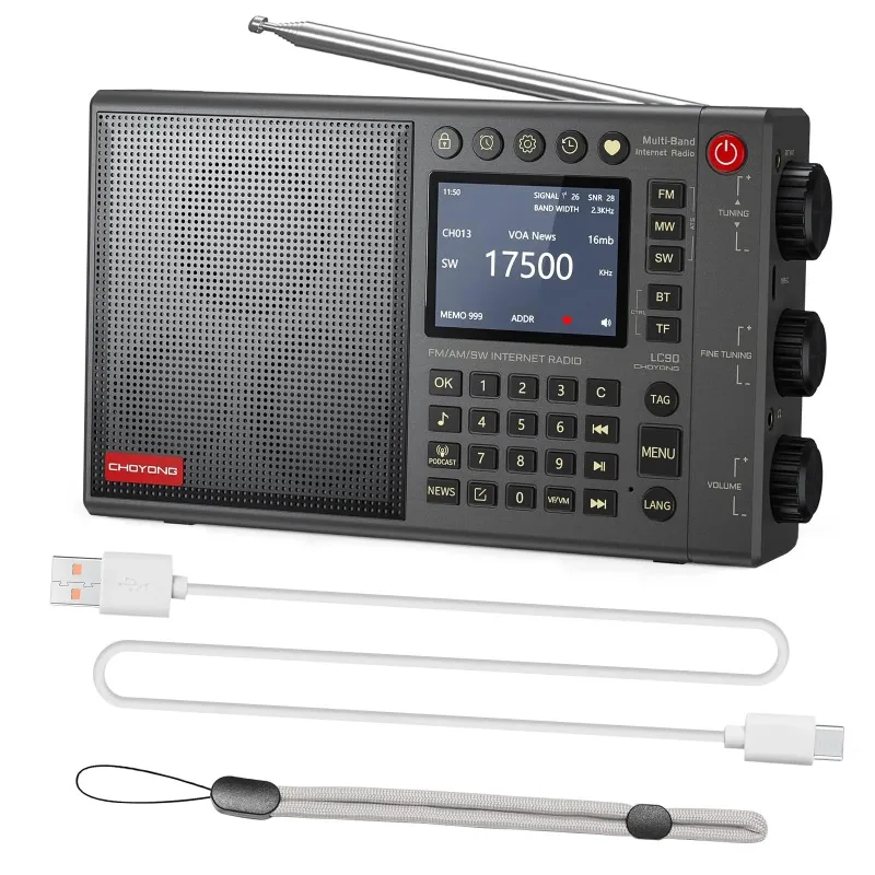 LC90 Wi-Fi/4G Internet Radio, Portable FM/LW/MW/SW Radio with Rechargeable 5000mAh Battery, 40K Radio Stations, BT Speaker