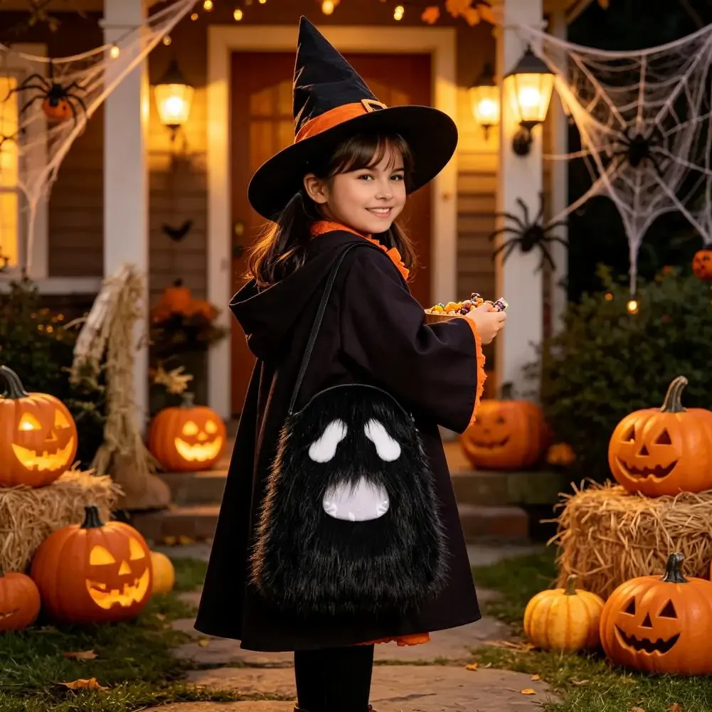 Plush Fabric Holiday Decoration Halloween Ghost Plush Crossbody Bag Cute Spooky Shoulder Pouch Fluffy Mini Bag for Party Costume