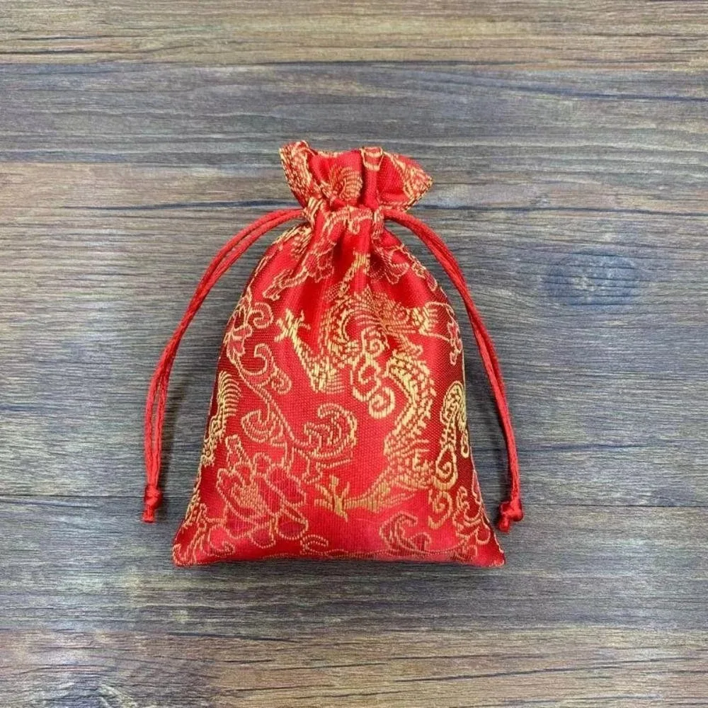 1/2PCS Dragon Patterned Jewelry Packing Bags Chinese Style Drawstring Candy Pouches Velvet Earring Bracelets