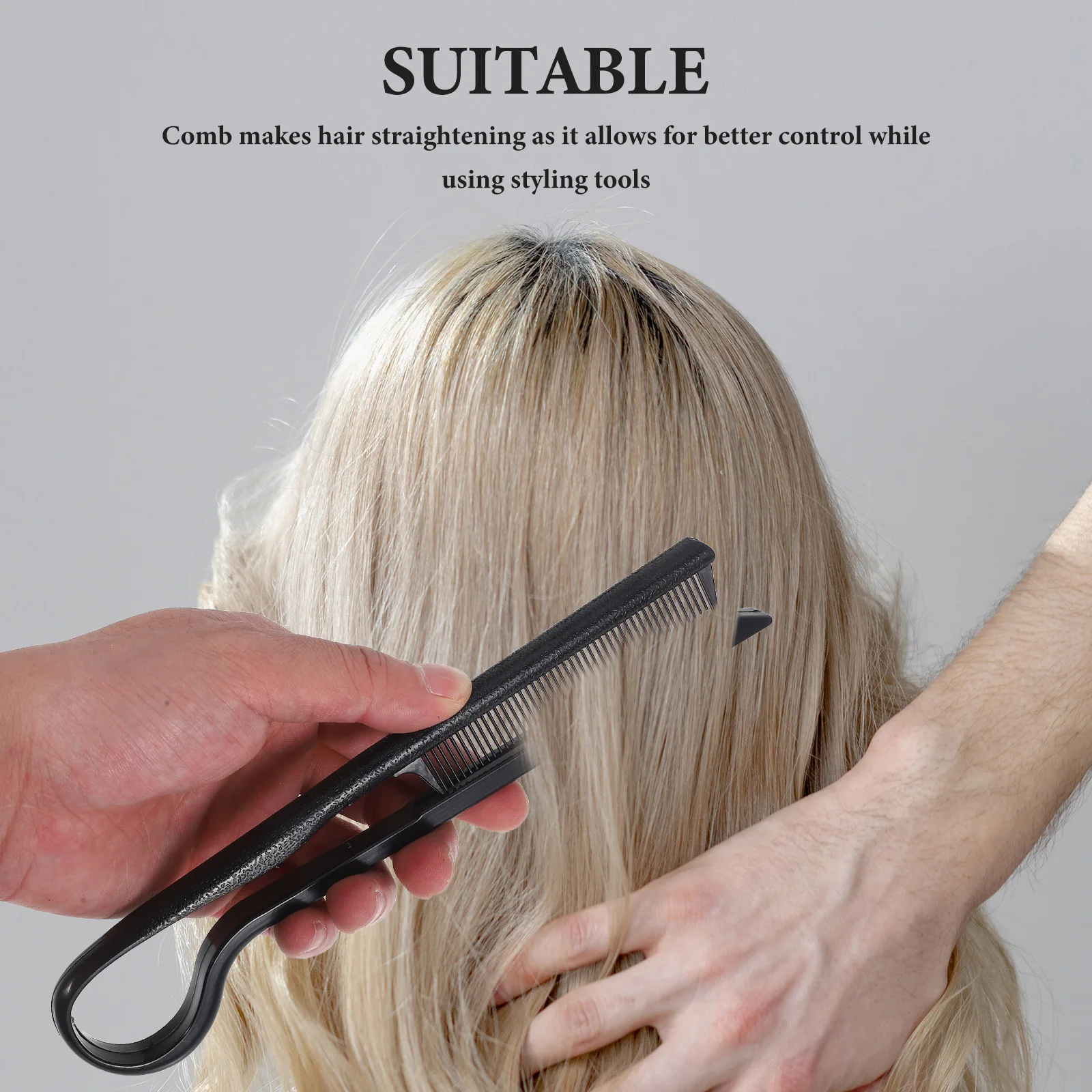 

2Pcs V-Shaped Hair Comb Styling Tool for Flat Iron Use Gliding Detangler Heat Resistant Hairdressing Essential Black