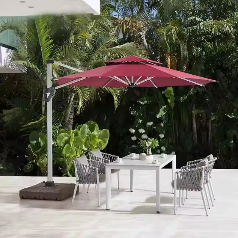 Factory Hot Selling Modern Outdoor Plastic Base Sunshade, Waterproof Double Top Beach Sun Umbrella, Customized