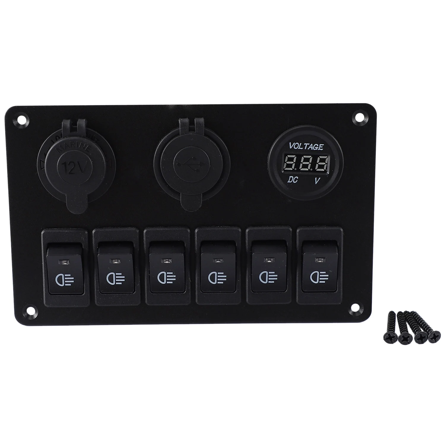 USB Charging ABS 12V 24V 6 Gang Rocker Switch Panel Dual USB Waterproof Circuit Breaker Blue LED Car Marine Boat Control Switch