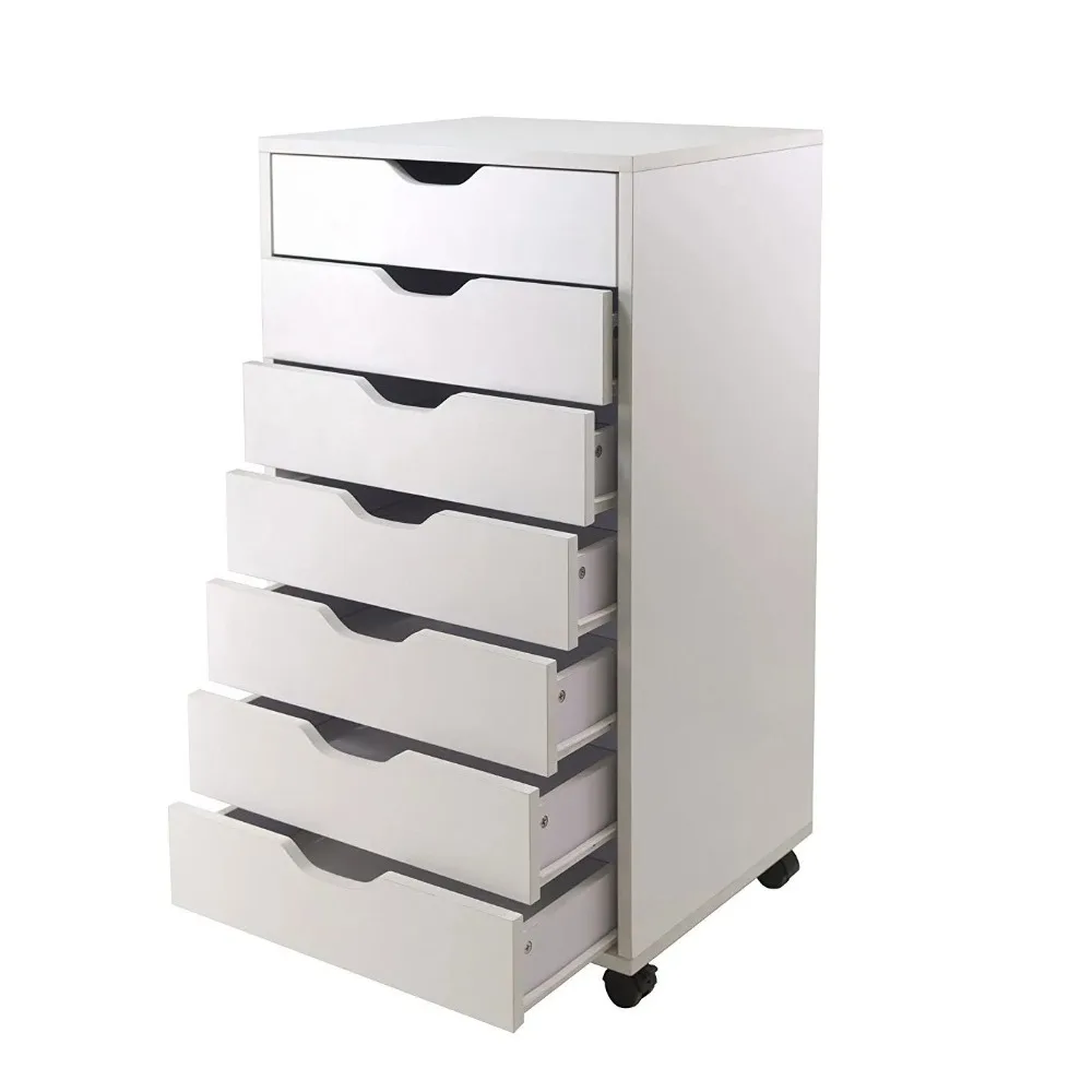 Wood 7-Drawer Mobile Cabinet, Black Finish, Rolling Storage Locker Cabinet, Vertical Filing Cabinet for Home Office