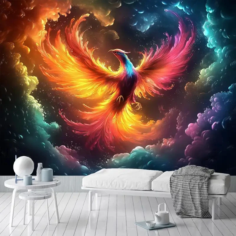 VIKAMA Fantasy Phoenix Tapestry Fire and Ice Bird Wall Hanging Aesthetic Background Cloth for Bedroom Dorm Home Decor