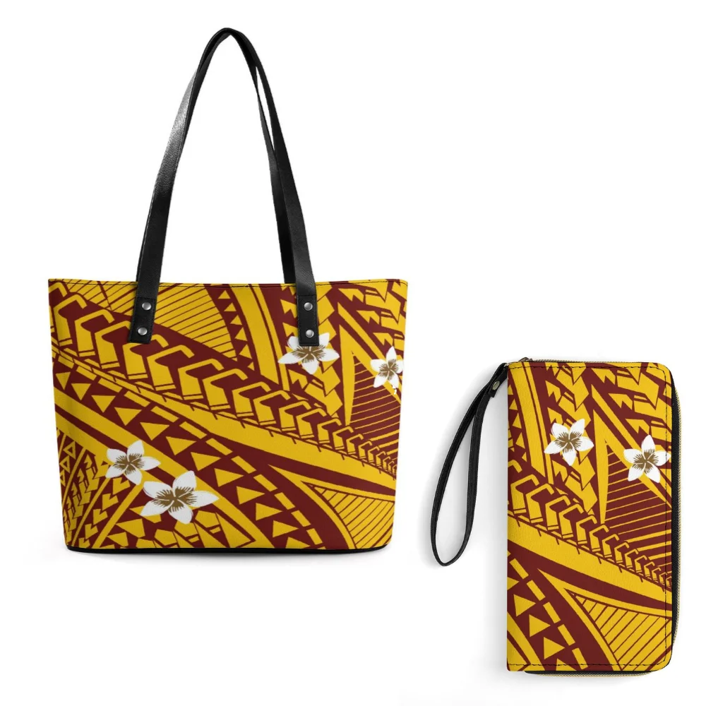 

Polynesian Tribal Lines Women'S Handbag And Purse Custom Pu Women'S Bag 2-Piece Set Elegant Temperament Shoulder Bag Handbag
