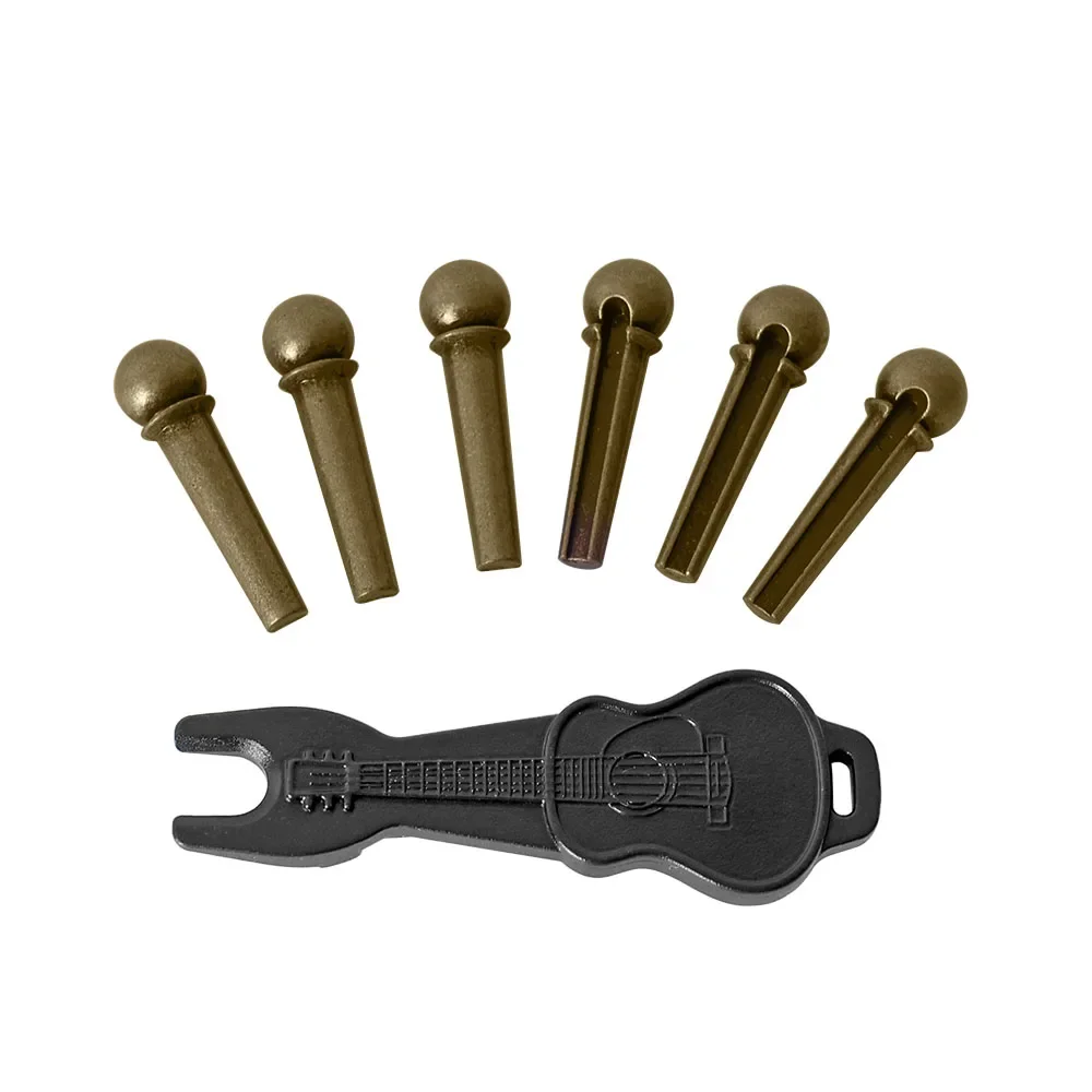 6Pcs Acoustic Guitar Bridge Pin Guitar Strings Nail Solid Copper Brass Guitar Bridge Pin Puller