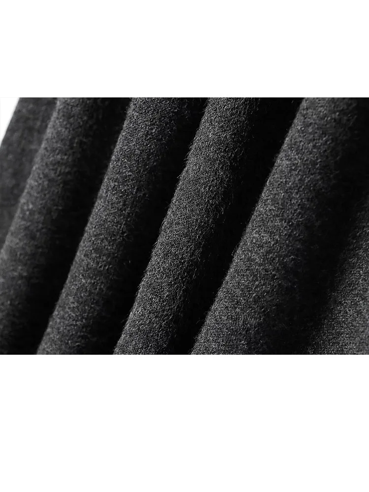 HH المرأة تنورة دعوى موضة الخامس الرقبة قصيرة الأكمام المخفية زر حزام الديكور محبوك سترة قصيرة مرونة الخصر ميدي تنورة