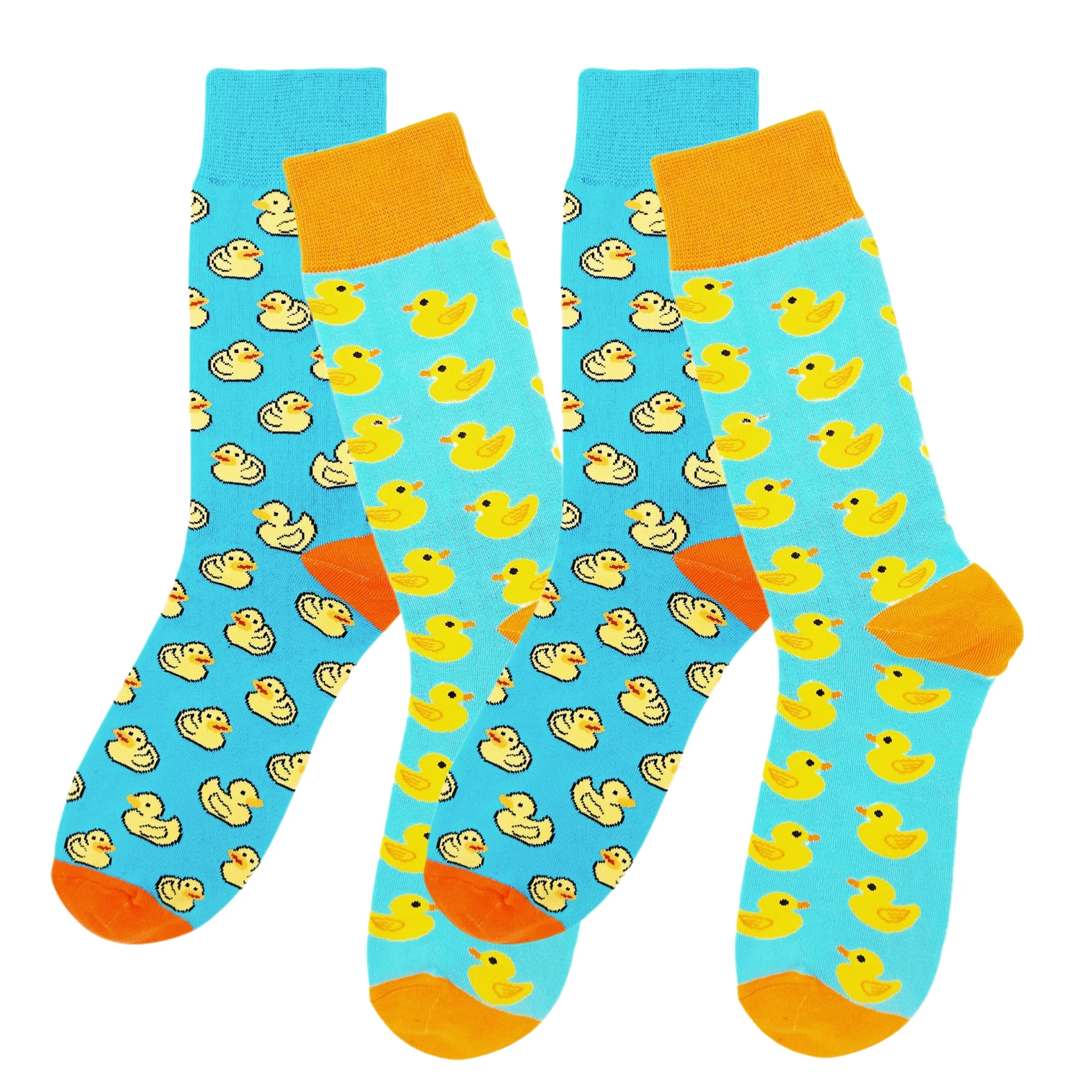 2 pairs of new winter cartoon cute little yellow duck pattern men's couple fashion trend mid-calf socks