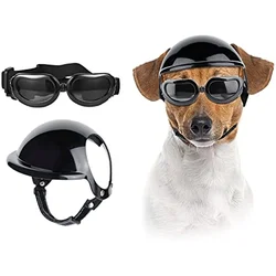 Atuban Kleine Hond Bril Met Helm Uv Bescherming Verstelbare Doggy Sungalsses Winddicht Antisluier Motorfiets Puppy Bril