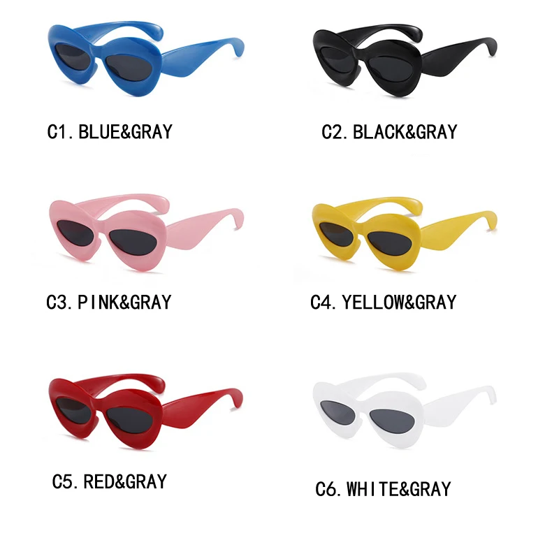Candy Color Sexy Lip Y2k Cat-Eye-Sonnenbrille für Damen, neue Luxusmarke, gelb-blau verlaufende Sonnenbrille für Herren, Punk Hip-Hop-Brille – Detail 5