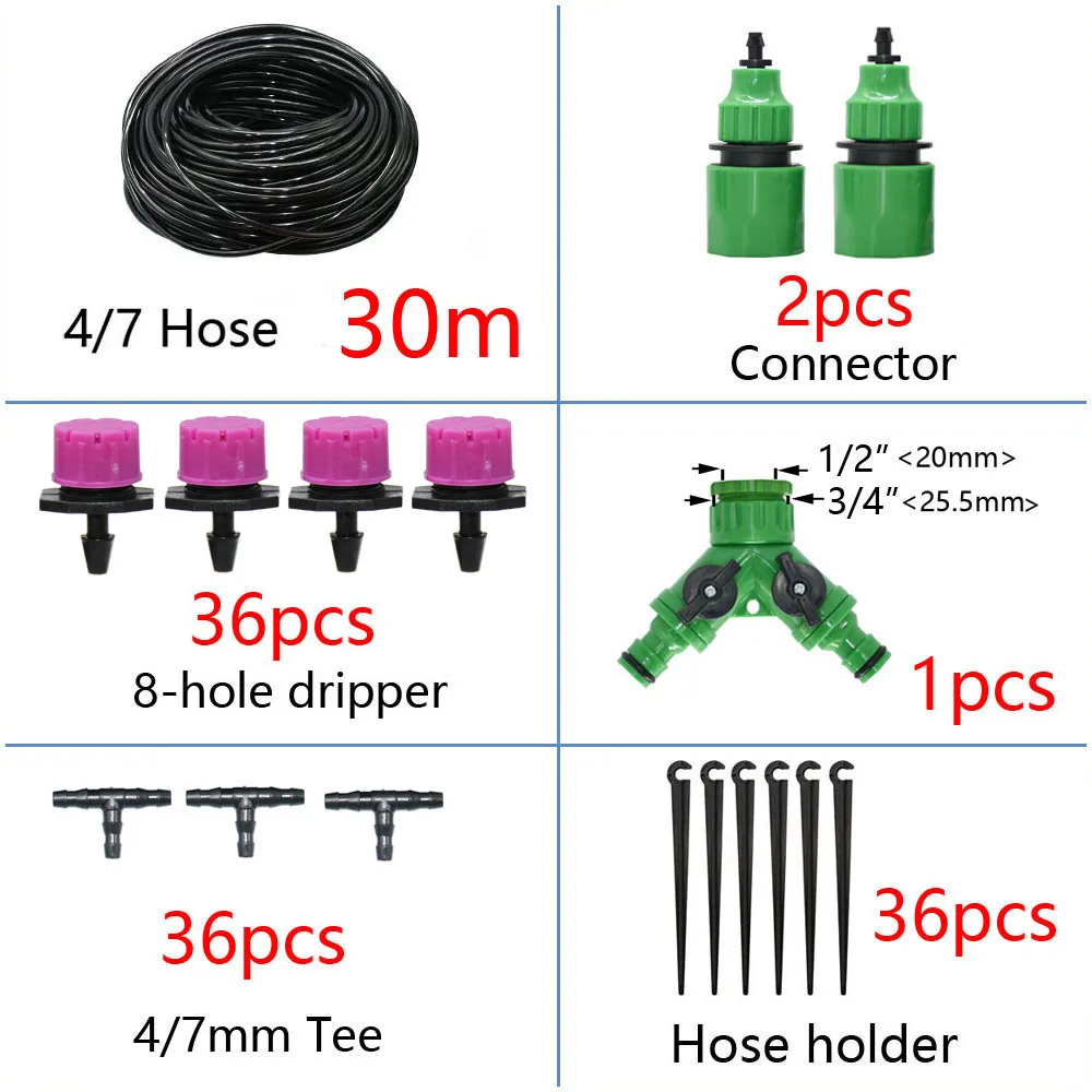 50M-5M DIY Drip Irrigation System Automatic Watering Garden Hose Micro Drip Watering Kits with Adjustable Drippers