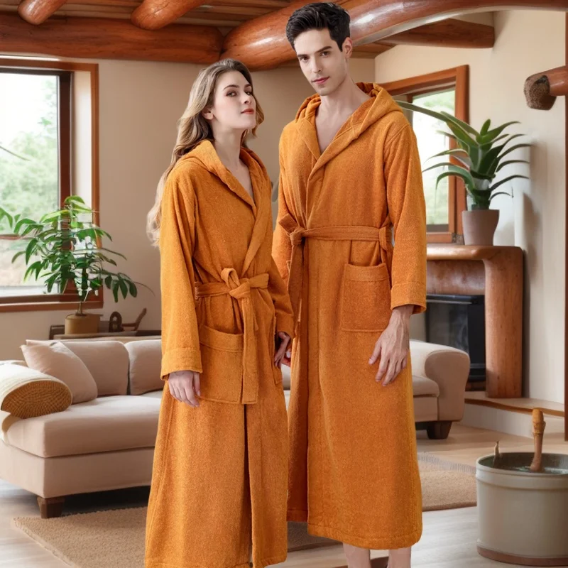 Extra Long Bathrobe Man 100% Cotton Male Thick Towel Fleece Dressing Gown Men's Bathrobe Winter Robe Plus Size XXL Robe Pajamas