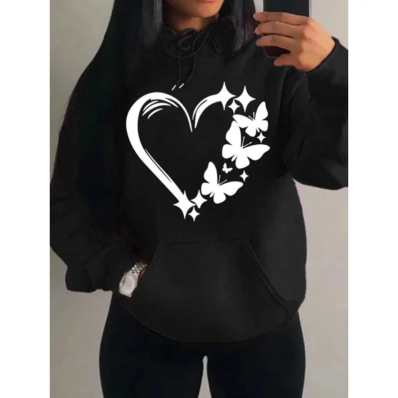 

Комбинация любви и свитер с узором бабочки, женские уличные толстовки в стиле хип-хоп, модная одежда с карманами, винтажная многоцветная толстовка
