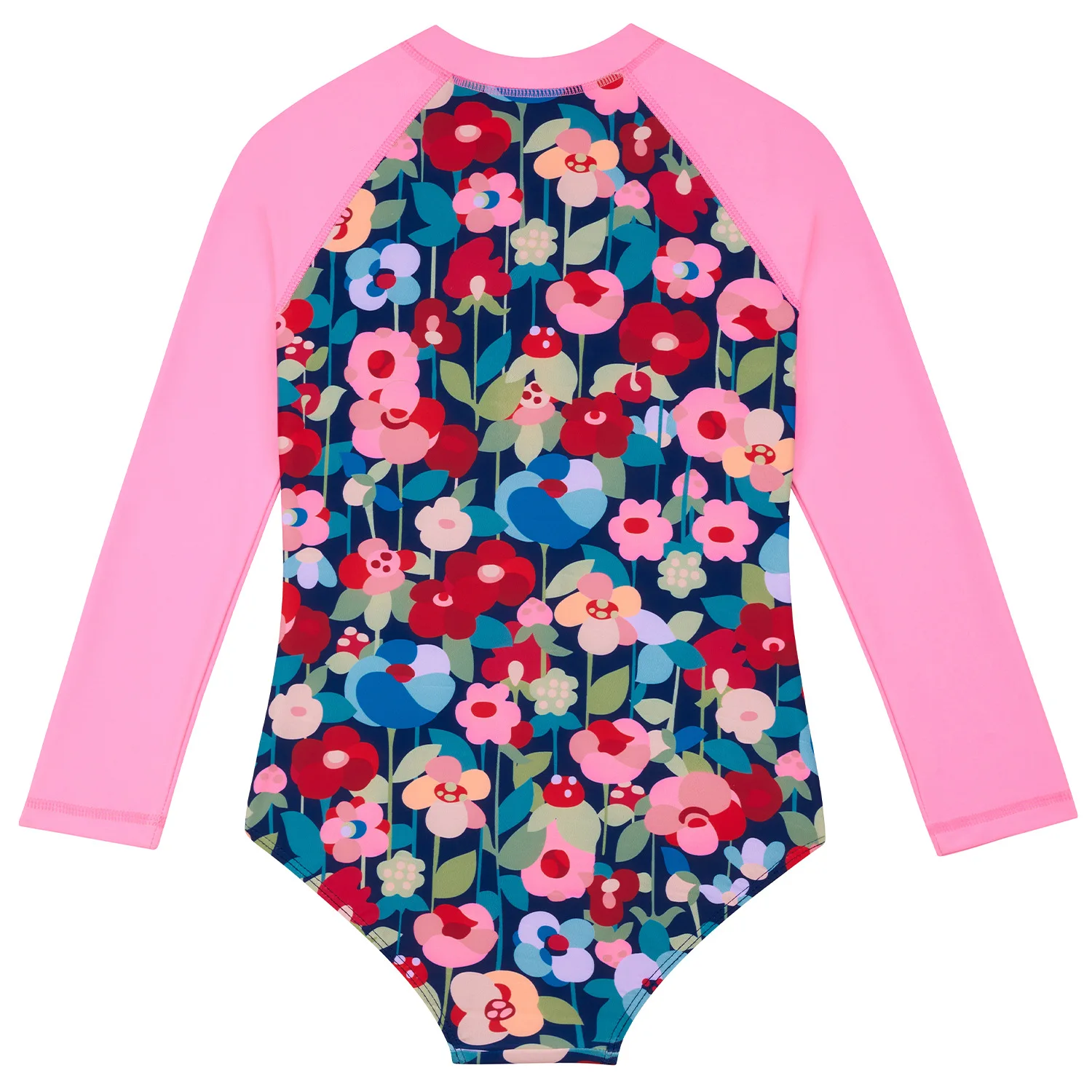 2024 Summer European And American Style Children Long Sleeves bathing Suit 4-12Years Girls Broken Flowers One-piece Swimsuit