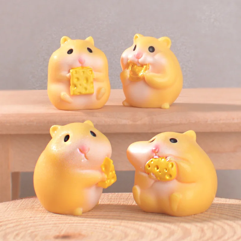 4Pcs/Set Cartoon Cute Anime Figure Mini Hamster Decoration Water Cup Case Resin DIY Accessories Toys Gift