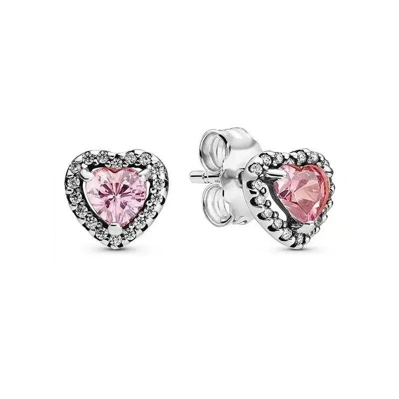 Classic 925 sterling silver pink heart-shaped series exquisite dazzling necklace rings earrings charm women's jewelry gifts