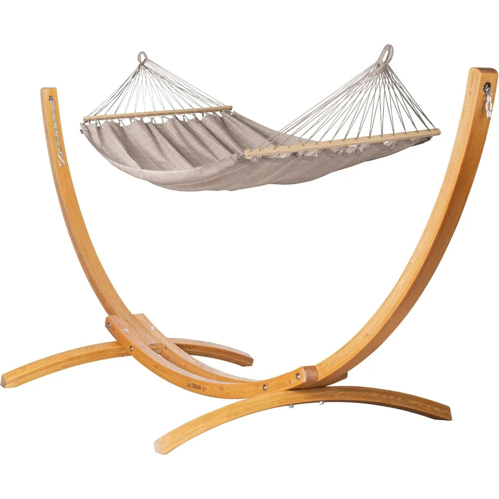 Hammock with Spreader Bar &Stand, Outdoor Hammock with Stand Included, Larch Wood Stand - Weatherproof Outdoor