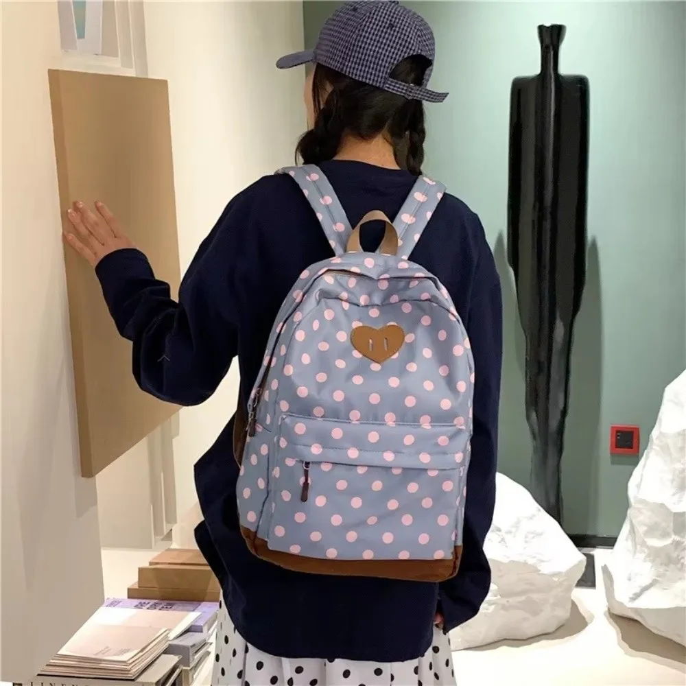 Lightweight Design Polka Dot Backpack Polka Dot Pattern Heart Shape Print School Backpack Ins Aesthetic Casual Style