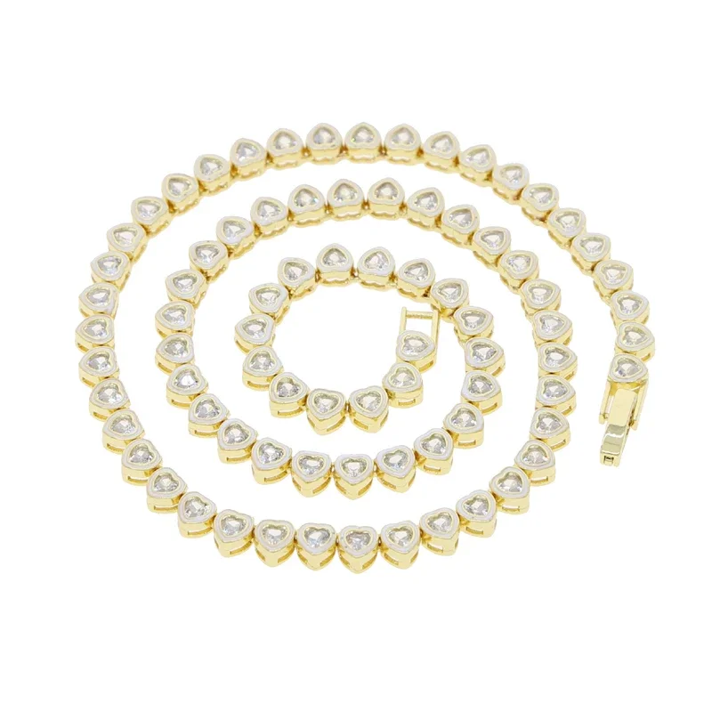 

5A Heart CZ Tennis Necklace White Rainbow Cubic Zirconia Paved Iced Out Bling Girl Women Jewelry 2024 Luxury Choker Necklace