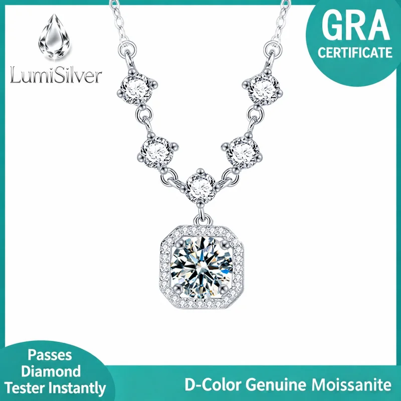 Mossan 925 Sterling Silver Tassel Necklace Women's Niche High-End Feel Square Pendant Clavicle Chain Jewelry Accessory