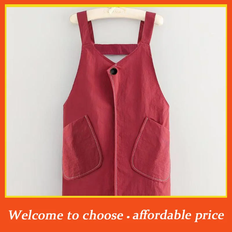 {}1pc new Simple Anti-Stain Kitchen Apron Waterproof With Pocket Vest-Style Apron Soft Splash-Proof Sleeveless Apron Restaurant