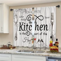 2pcs Farmhouse Kitchen Curtains Rustic Country Short Fork Spoon Knife Savor Vintage Window Treatment For Bedroom Living Room