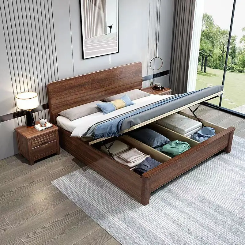 Black walnut bed Walnut solid wood bed 1.8 meters Master bedroom double bed
