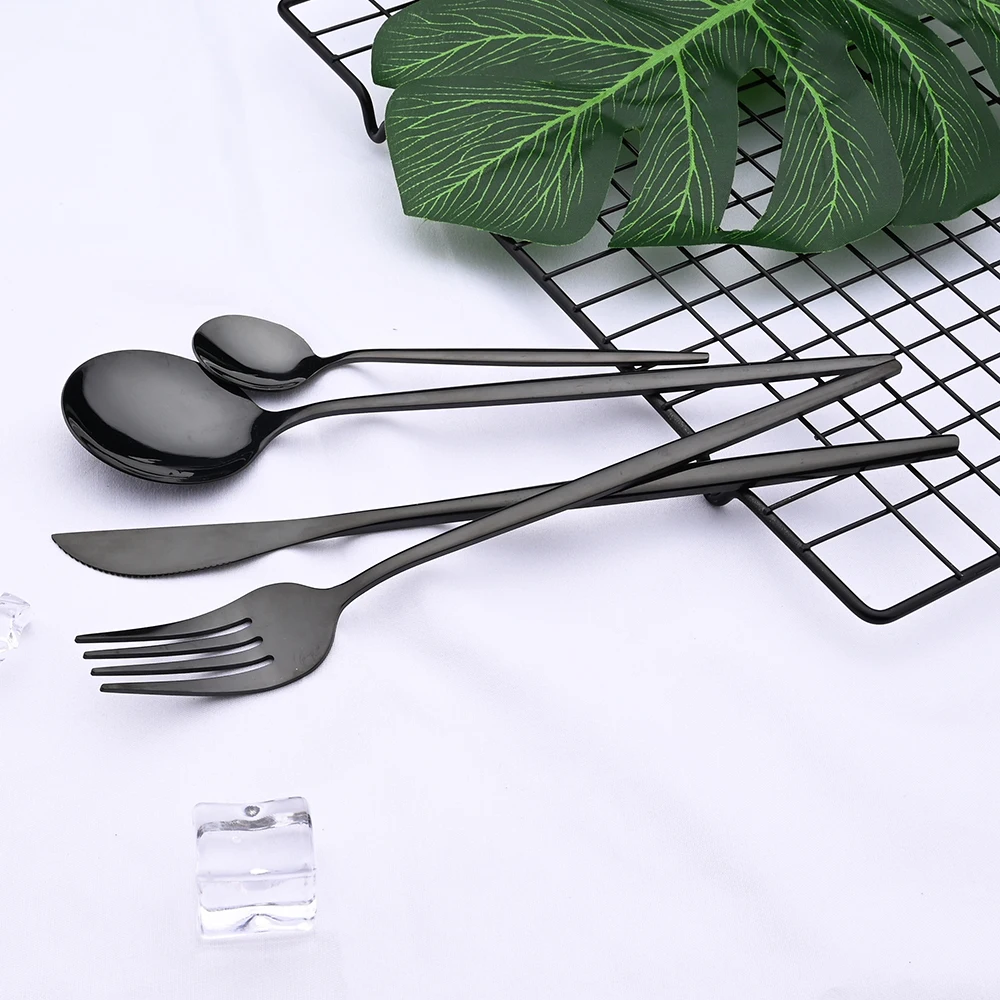 Mirror Black Gold Dinnerware Set Stainless Steel TablewareCutlery Home Fork Spoon Knife Set Silverware Flatware Set Dropshipping