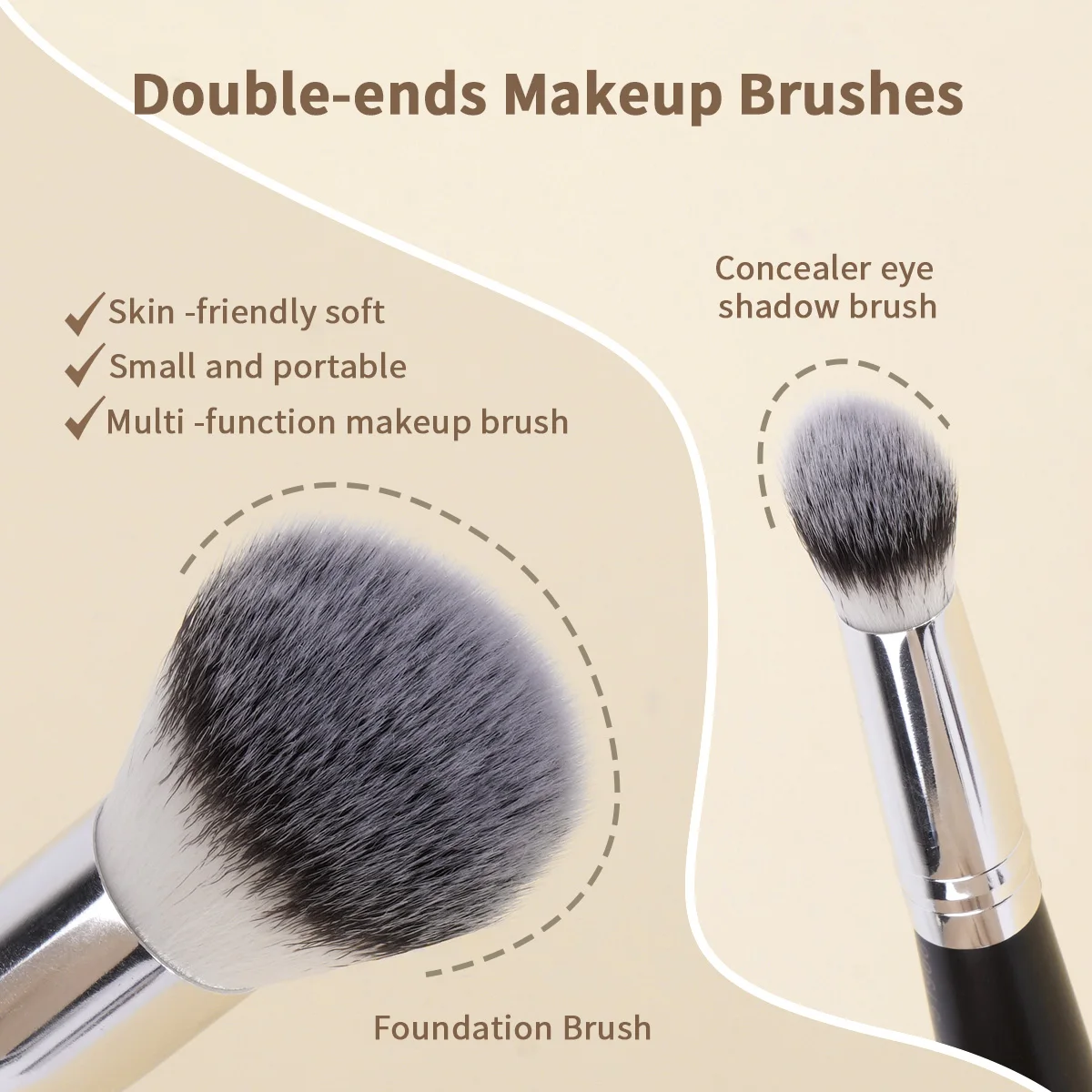 MAANGE 4pcs Makeup Brushes 2pcs Dual-ended Concealing Blush Brushes 2pcs Flat Top Angled Foundation Brushes Kit for Gifts Girls