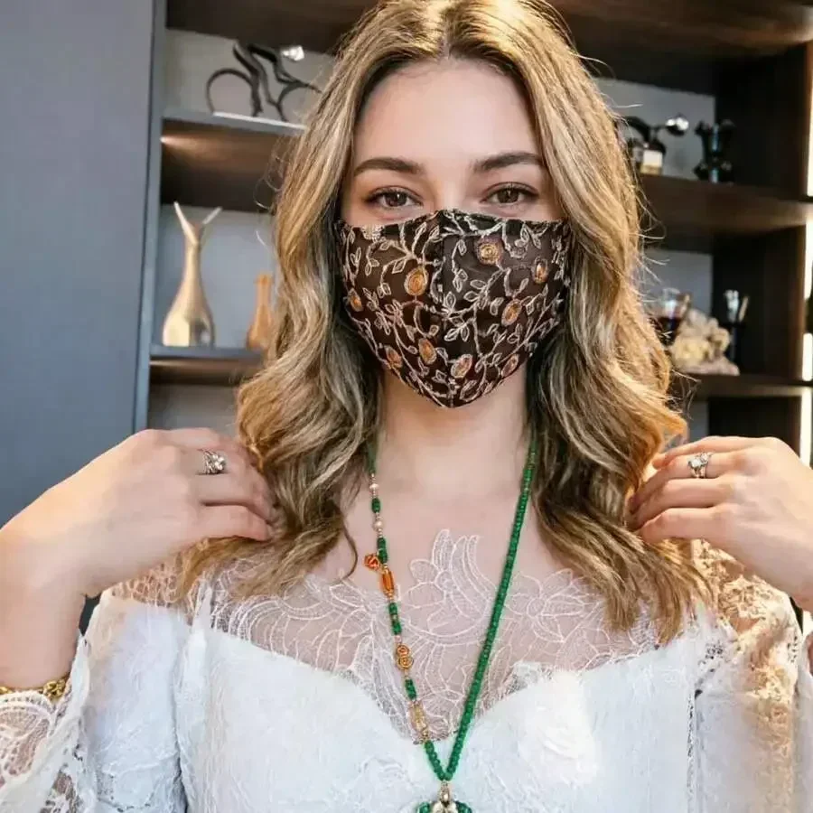 

Lace Floral Embroidered Face Mask For Women Summer Ear-Hanging Decorative Mask