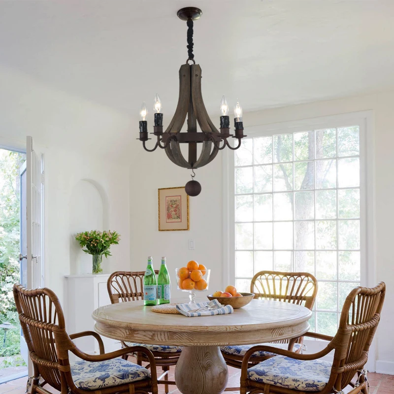 2026 2026 Vintage Chandelier Decoration Retro Wood Light Fixture Of Living Room Bedroom Loft Home American Country Rural Candle