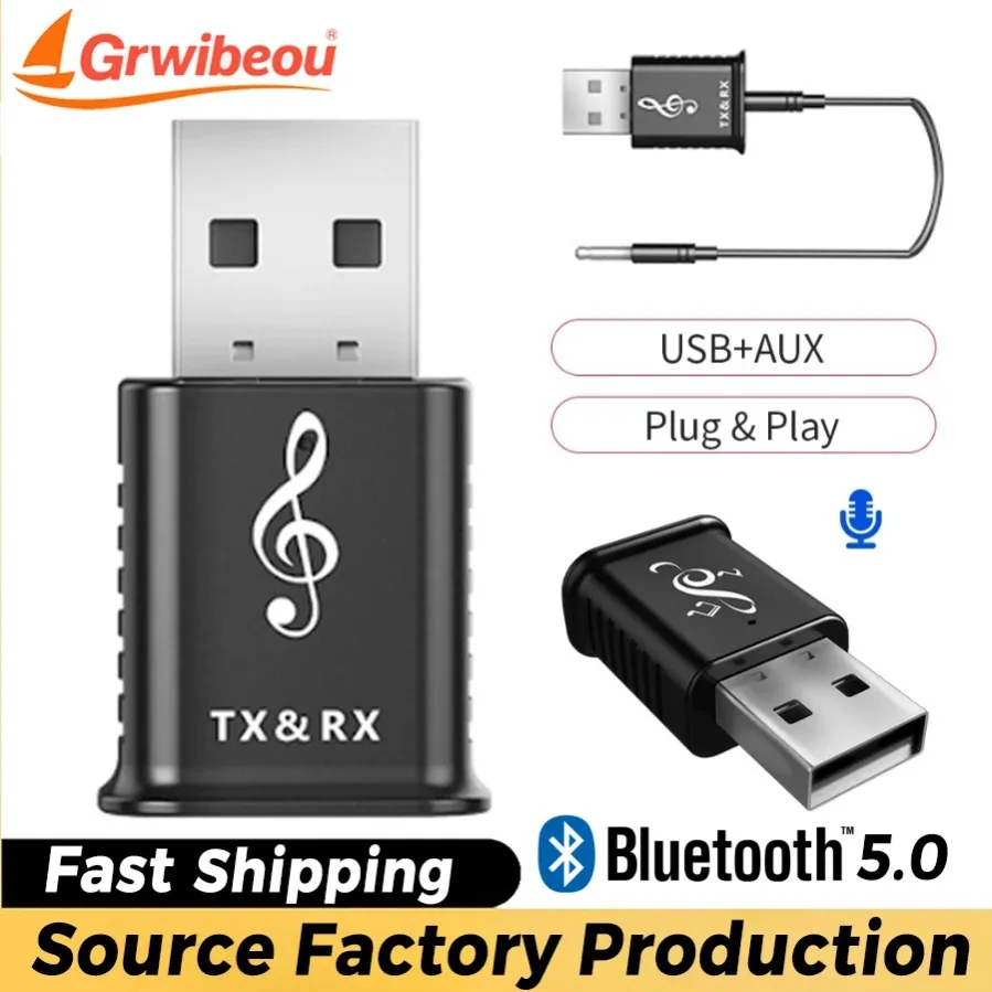 2 in 1 Car Bluetooth 5.0 Car Transmitter Receiver 3.5Mm Aux Usb Power Audio Adapter for Computer Pc Receptor Earphone Laptop