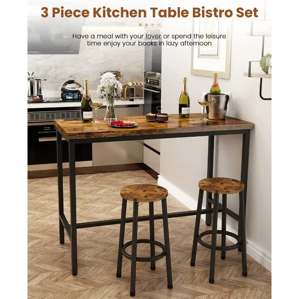 Bar Table 3 Piece Cutlery Set, Modern  Counter & Stool 2 Person Kitchen Counter Height Wooden Top Bistro, Bar Tables