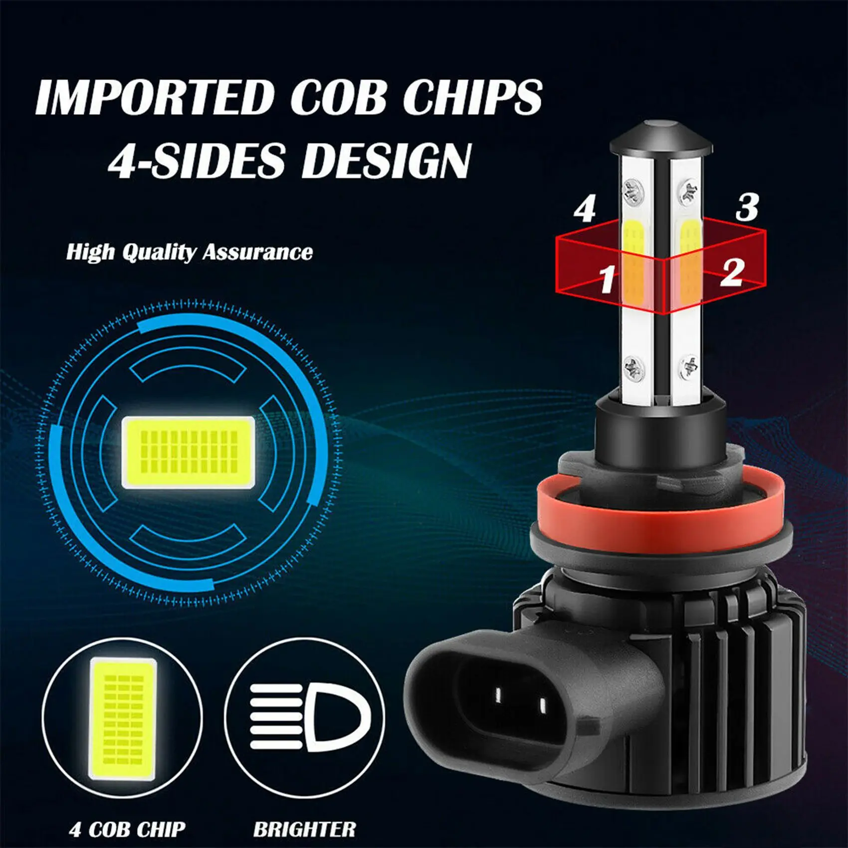 4Pcs Combo 9005+H11 672000LM Combo 4-Side LED Headlight Kits High Low Beam Bulb 6000K