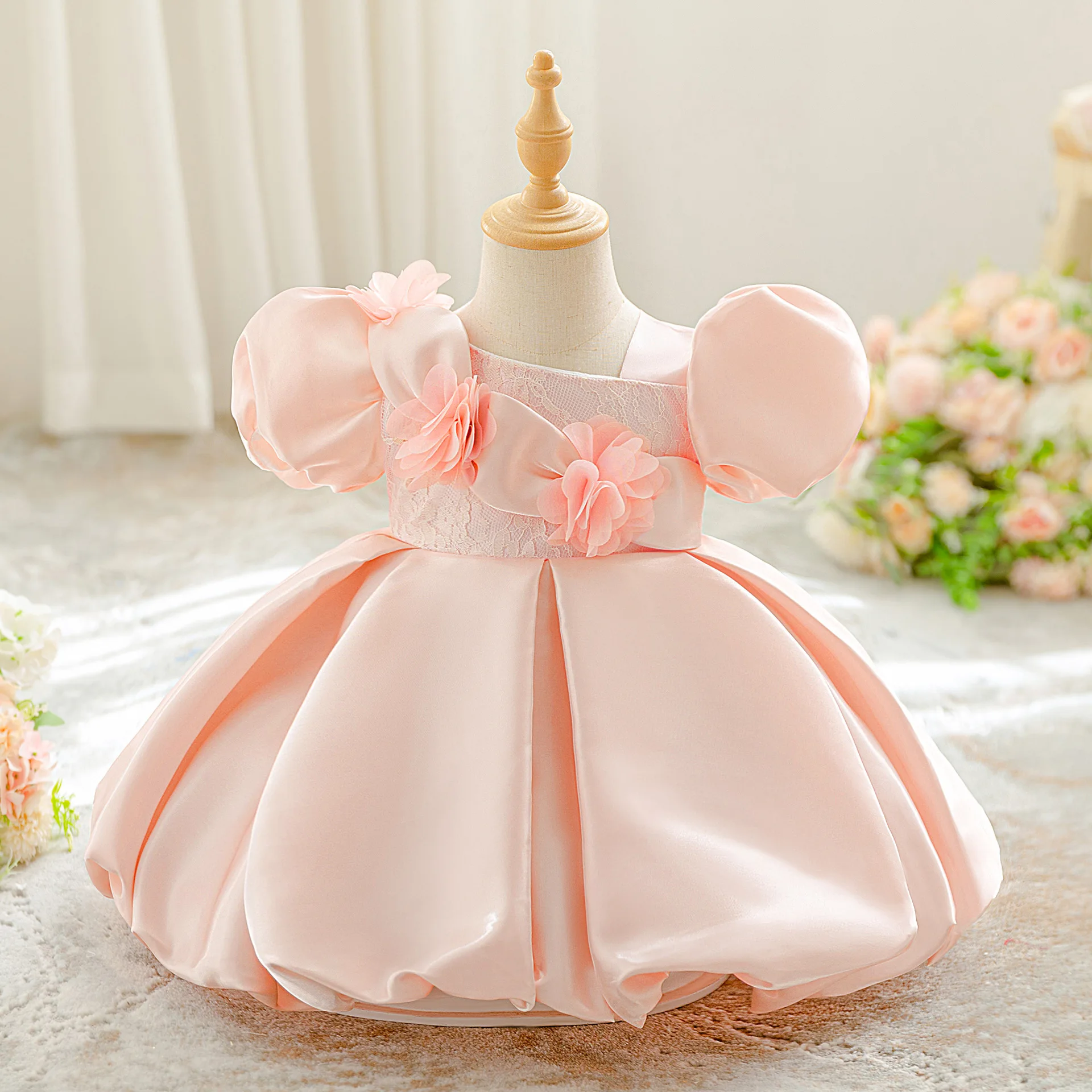 

Littler Girls Pageant Pink Girs Party Dresses for Kids Children Clothes Princess Tutu Dress Beads Wedding Dress Girl Gown ASQ03