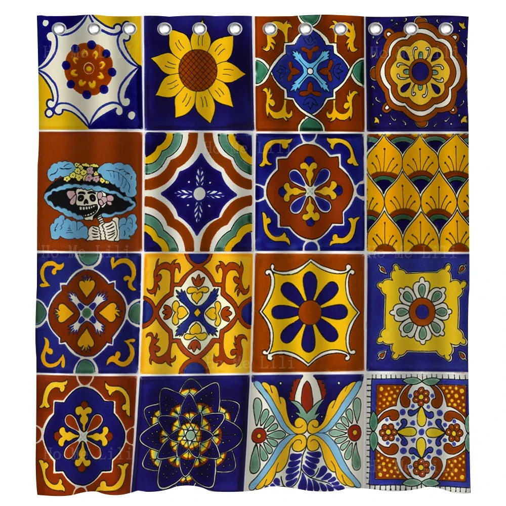 Talavera Mexican Tiles Spanish Mediterranean Tradition Color Fabric Shower Curtain By Ho Me Lili For Bathroom Decor