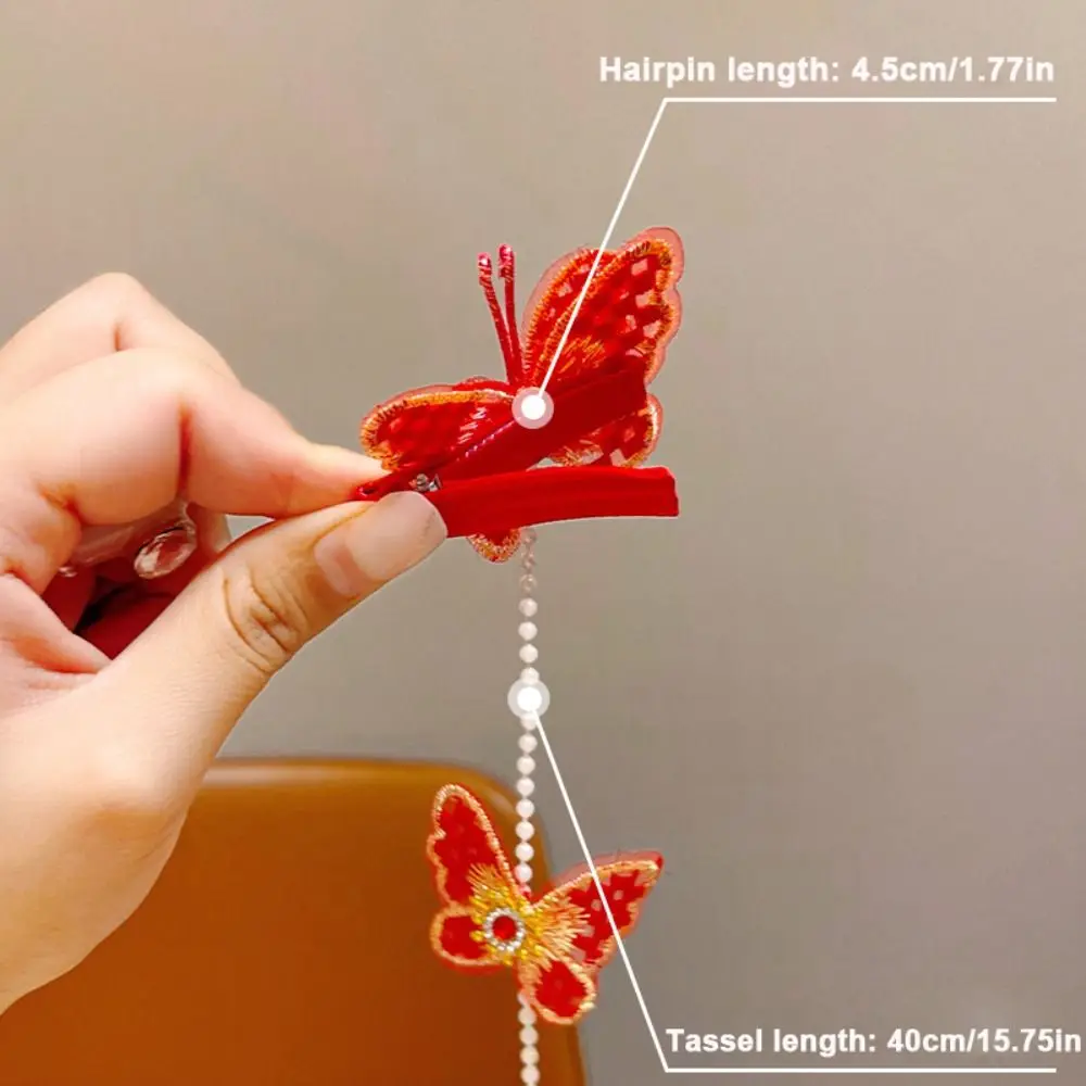 Jepit Rambut Kepang Mutiara Rumbai Manis Jepit Rambut Anak Perempuan Kupu-kupu Merah Jepit Rambut Hiasan Kepala