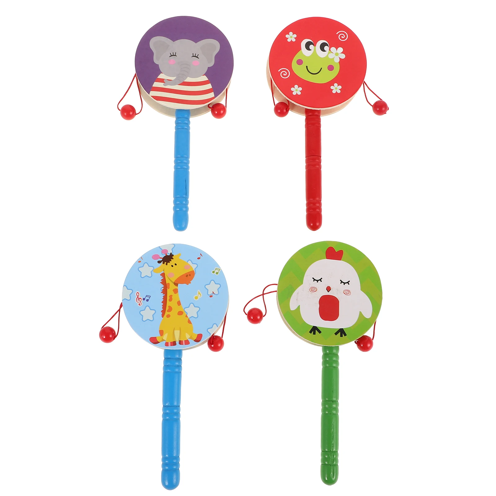3pcs Wooden Wave Drum Baby Educational For Infant Newborn Shaking Rattle-Drum Hand Eye Coordination Multifunctional Pattern